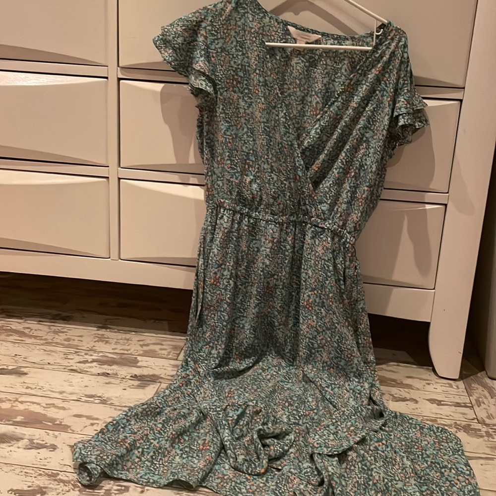 Women’s Green Floral Dress With Bow Belt